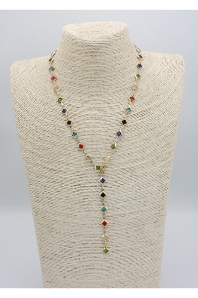 KALLAVİ Renkli Taşlı Altın Renk Y Kolye