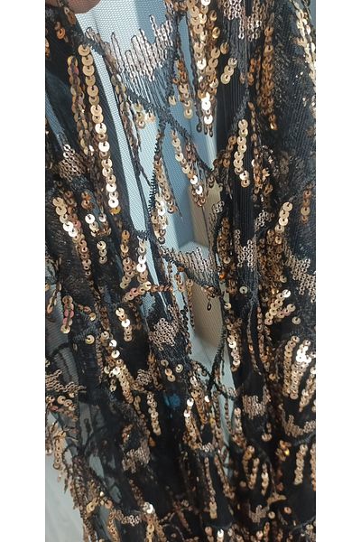 Cherry Lane Gold Detailed Sequin Sequin Hijab Kimono