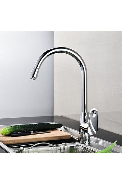 Adsinio Kitchen sink mixer, Adsinio, Large curved faucet, Copper alloy, Silver