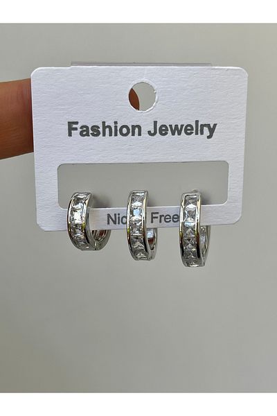 Twinssis Accessories مجموعة من 3 أقراط دائرية من حجر الباجيت