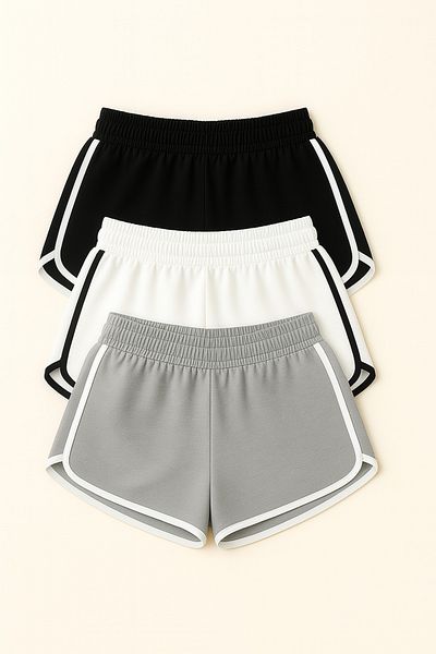 Duples Women's 2 Thread Combed Cotton 3-Piece Piping Shorts
