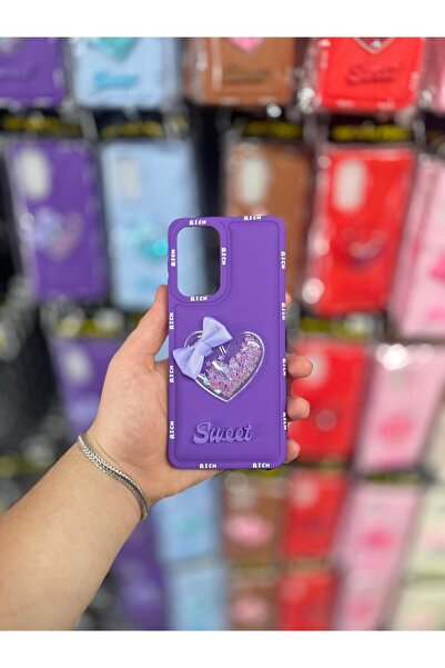 yuscerham Samsung Galaxy A71 Uyumlu Sweet Yazılı, Kalp Kabartmalı Simli Parla...