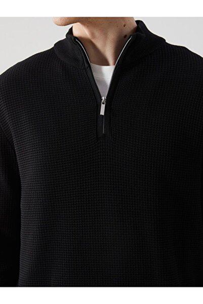 LC Waikiki Tricotaj pentru bărbați cu mânecă lungă guler ridicat negru