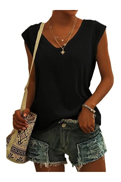 mercoledi Γυναικείο μπλουζάκι με λαιμόκοψη V, αμάνικο Oversize Salas Boyfriend