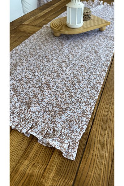 Decamor home Μίνι ρολό με βολάν από βαμβακερό ύφασμα καφέ