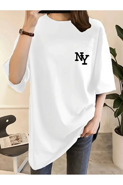 MODA تي شيرت نسائي برقبة دائرية مطبوع عليه Fun Letter NY - بوليستر مريح، يمكن...