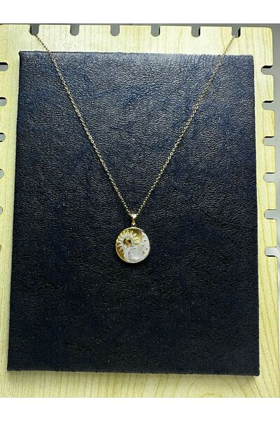Mutenaura Paslanmaz Çelik Yin Yang Ay ve Güneş Tasarım Kolye Gold