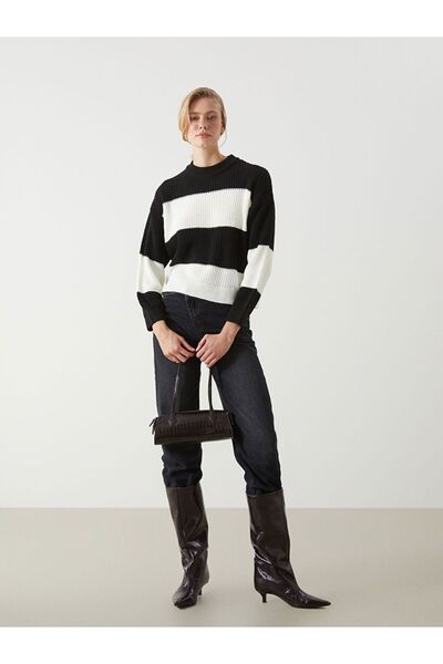 LC Waikiki Bisiklet Yaka Renk Bloklu Oversize Kadın Triko Kazak