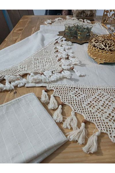 PAZARSEN Κάλυμμα τραπεζιού σαλονιού με φούντες Buldan Handwork Linen