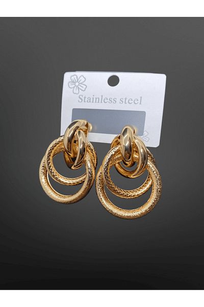 FM Gold Color Multi Ring 316L Steel Women's Earrings |   Retro & Modern Design