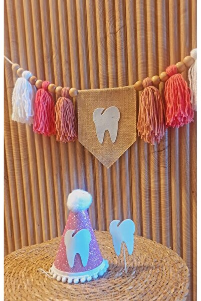 asöy My Tooth Came Out Hat High Chair Wall Pennant Pink Tooth Party Set of 3 Pennant My First Tooth Came Out