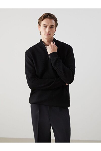 LC Waikiki Tricotaj pentru bărbați cu mânecă lungă guler ridicat negru