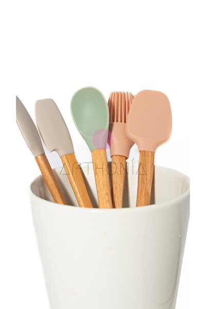 Afthonia Ahşap Saplı Mini Silikon Mutfak Gereçleri Seti – 5 Parça