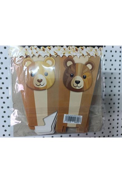 turkuaz parti 8-Pack Teddy Bear Corn Box, Brown Teddy Bear Corn Box, Teddy Bear Popcorn Box, Teddy Bear Concept Popcorn
