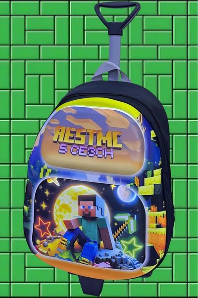 Uniquerrs 2-6 ani Grădiniță Creșă Mine Craft 3D Colorat Eva Imprimat Rucsac și ghiozdan cu roți