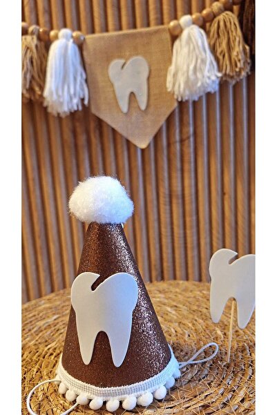 asöy My Tooth Came Out Hat High Chair Wall Pennant Brown Tooth Party Set of 3 Pennant My First Tooth Came Out