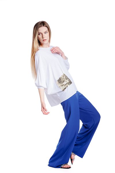 RVL Oversized white blouse with sequin pocket