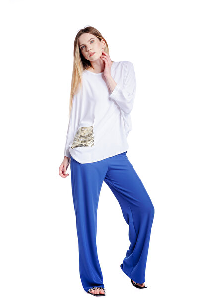 RVL Oversized white blouse with sequin pocket