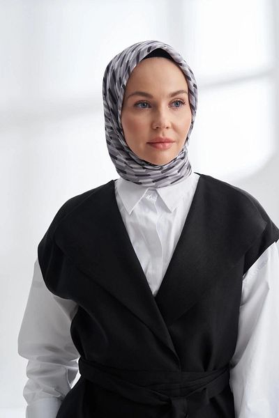 ARMANDA Line Pattern Twill Silk Scarf -4304-77