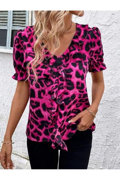 nedo7 Women's Micro Fabric Blouse with Ruffle Detail on the Front