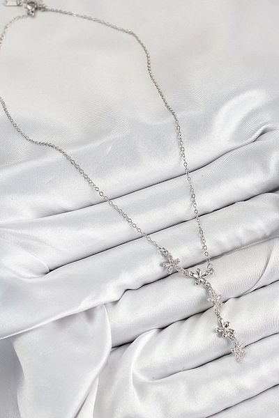 Clariss 316L Steel Zircon Stone Flower Model Silver Color Women's Necklace