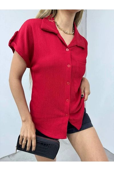 nedo7 Double Sleeve Single Pocket Wrinkle Shirt - Claret Red