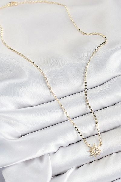 Clariss Brass Zircon Stone Pole Star Model Crushed Chain Gold Color Women's Necklace