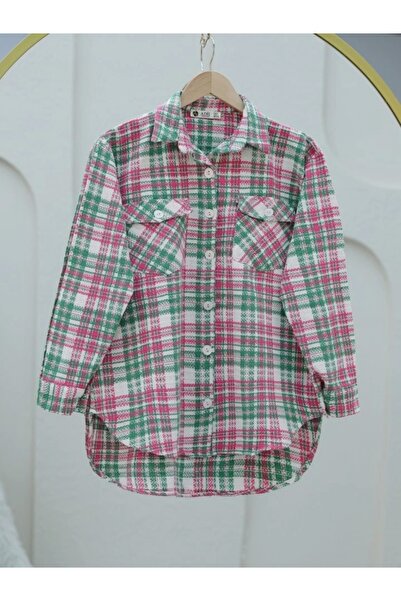 nedo7 Tweed Shirt with Flap Pocket -Pink