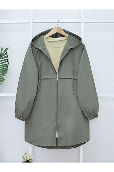 nedo7 Zippered hooded carboy raincoat trench coat - khaki