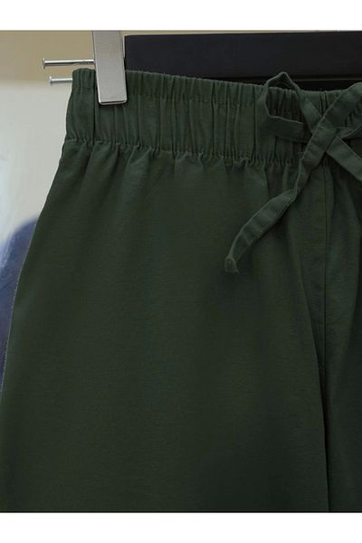 nedo7 Lace detailed wide leg elastic waist linen trousers - khaki