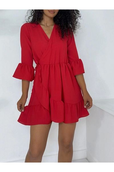 nedo7 Ayrobin dress with ruffled skirt and sleeves - red