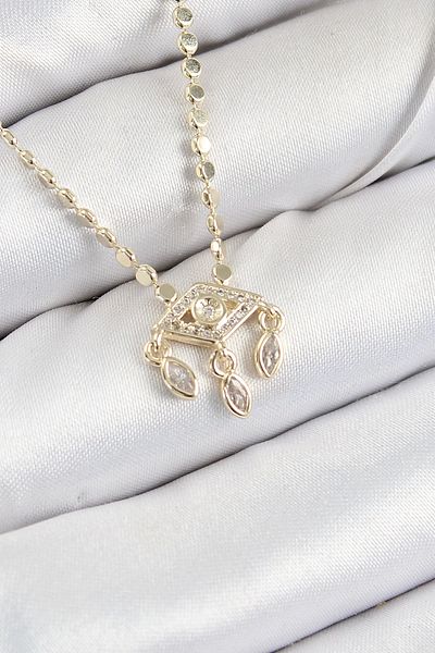 Clariss Brass Zircon Stone Dangle Eye Model Crush Chain Gold Color Women's Necklace