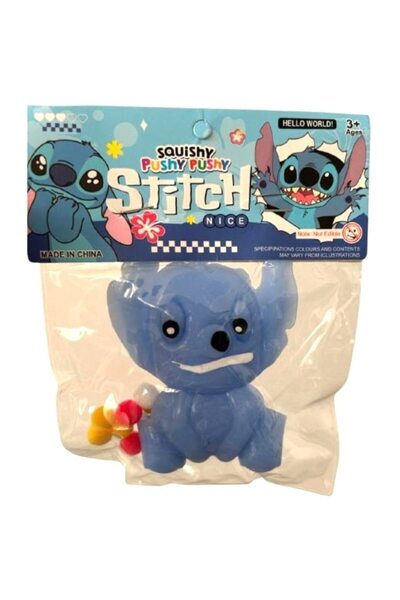 Squishy Jucărie antistres Stitch, albastră, 10 cm, moale și cauciucată
