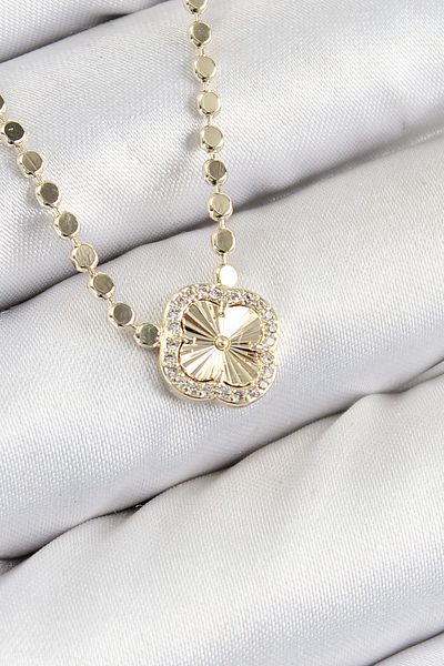 norsary Brass Zircon Stone Clover Model Crushed Chain Gold Color Women's Necklace