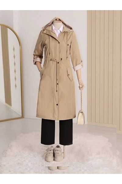 nedo7 Striped lined trench coat - light mink