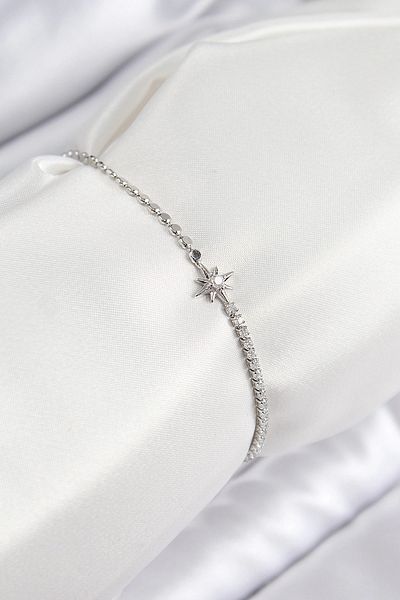 Clariss Brass Zircon Stone Pole Star Model Crush Chain Silver Color Women's Bracelet