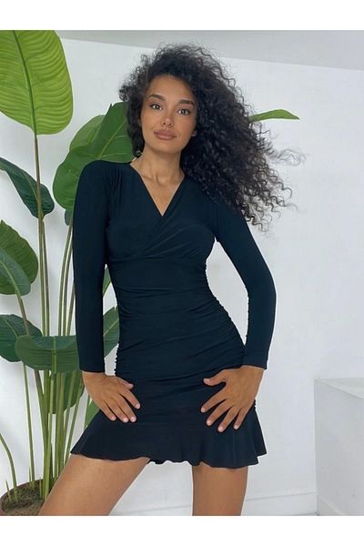 nedo7 Sandy Mini Dress with Elastic Skirt on the Sides - Black