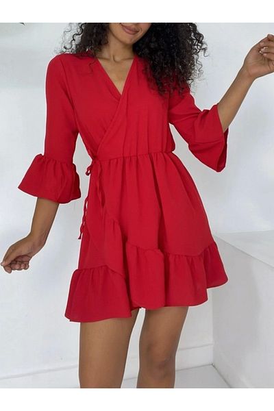nedo7 Ayrobin dress with ruffled skirt and sleeves - red