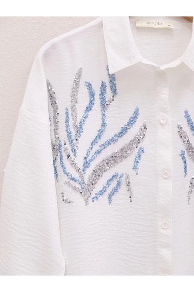 nedo7 Long shirt with sequin front - white