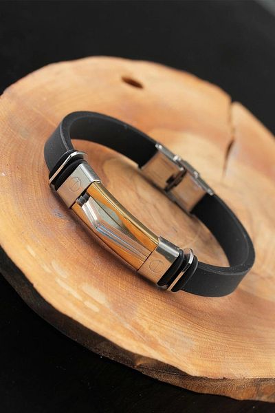 Moco Black Color Leather Men's Bracelet with Silver Gold Color Metal Accessories