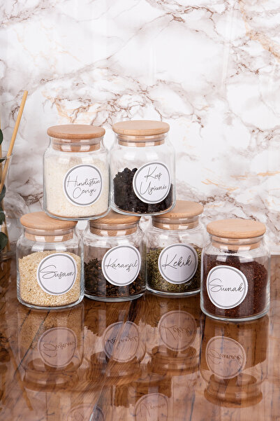 Minya Home مجموعة من 6 برطمانات توابل زجاجية مع غطاء خشبي طبيعي مفرغ 300 مل م...