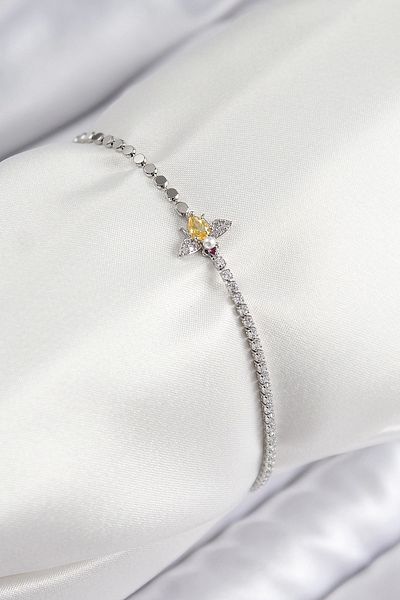 Clariss Brass Zircon Stone Bee Model Crush Chain Silver Color Women's Bracelet