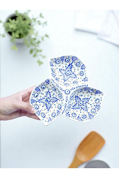 sharp&art Hand-Processed Ceramic Breakfast Bowl, Biscuit Bowl, Sauce Bowl, 3 Compartments, for Practical Use...