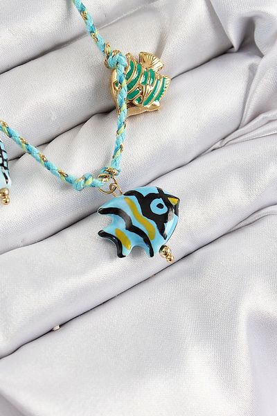 Clariss Ceramic Motif Fish Figured Model Blue Rope Women's Necklace