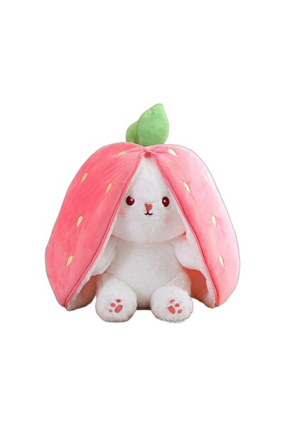 OEM Jucărie de pluș reversibilă, Iepure și Căpșună, Portocaliu/roz, 30cm