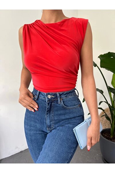 nedo7 Crew neck zero sleeve sandy blouse - red