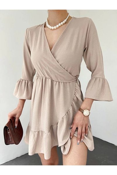 nedo7 Ayrobin dress with ruffled skirt and sleeves - elastic waist - light mink