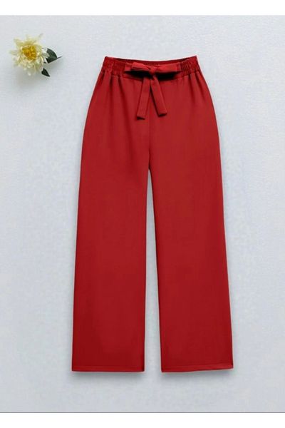 nedo7 Lace-up waist double wide leg pants - red