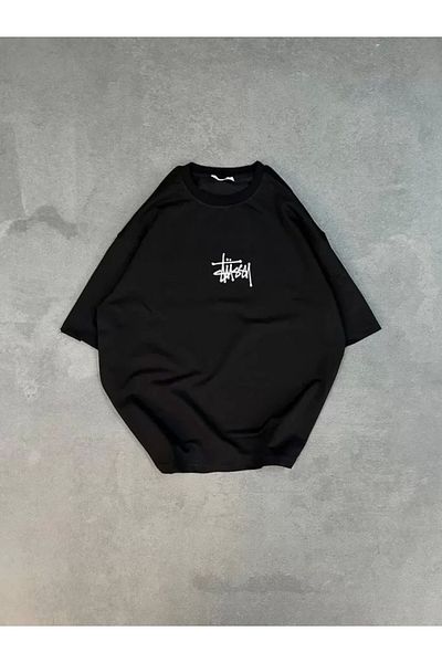 nedo7 Unisex Crew Neck Printed Oversize T-Shirt - Black
