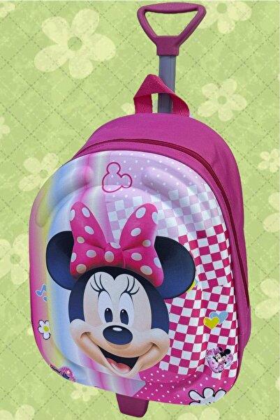 Uniquerrs Anaokulu Kreş 2-6 Yaş Minnie Mouse 3d Eva Baskılı Çekçekli Tekerli Sırt Çantası ve Okul Çantası